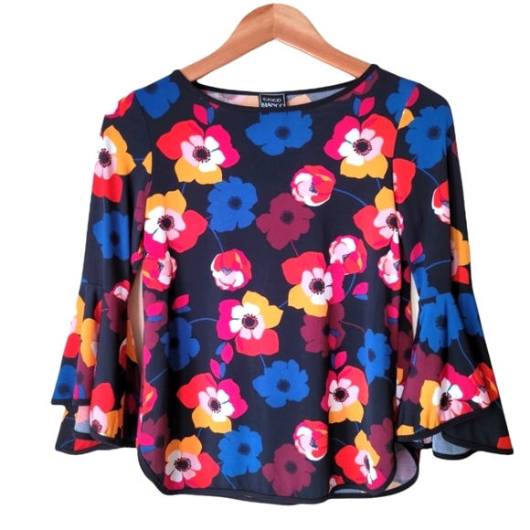 Coco Bianco Floral‎ Bell Sleeve top BOHO Whimsical - Picture 1 of 6